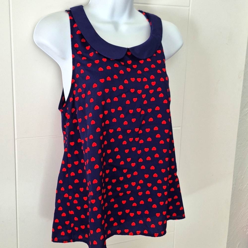 Cynthia Rowley Navy Blue Heart Print Women's Polyester Top Blouse  S